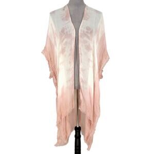 Versona Duster Womens White Pink Floral Shawl Fringe Open Rayon Sweater New